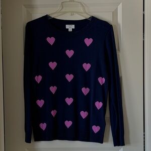 J. Crew Navy Sweater with Pink Heart Design